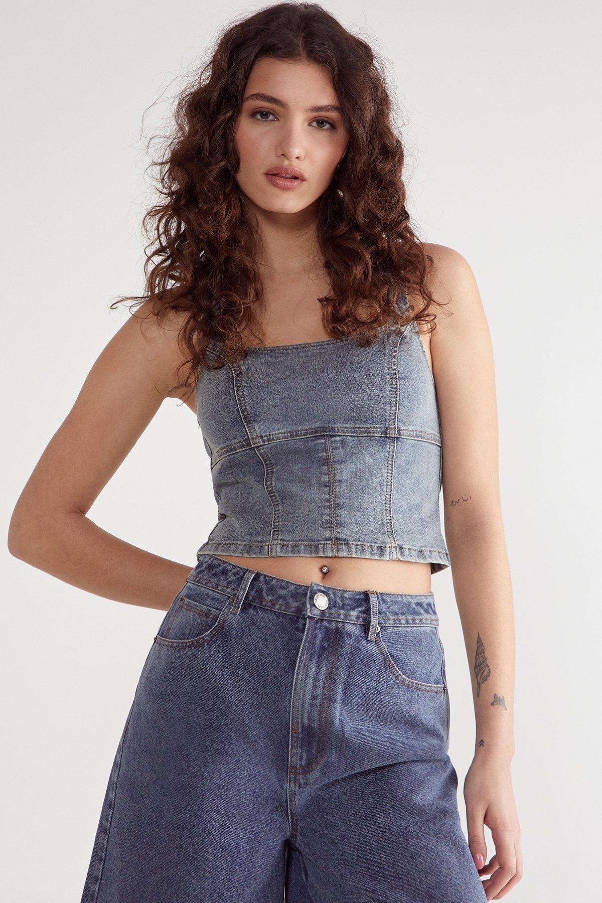 Denim Lace Back Top Product Image