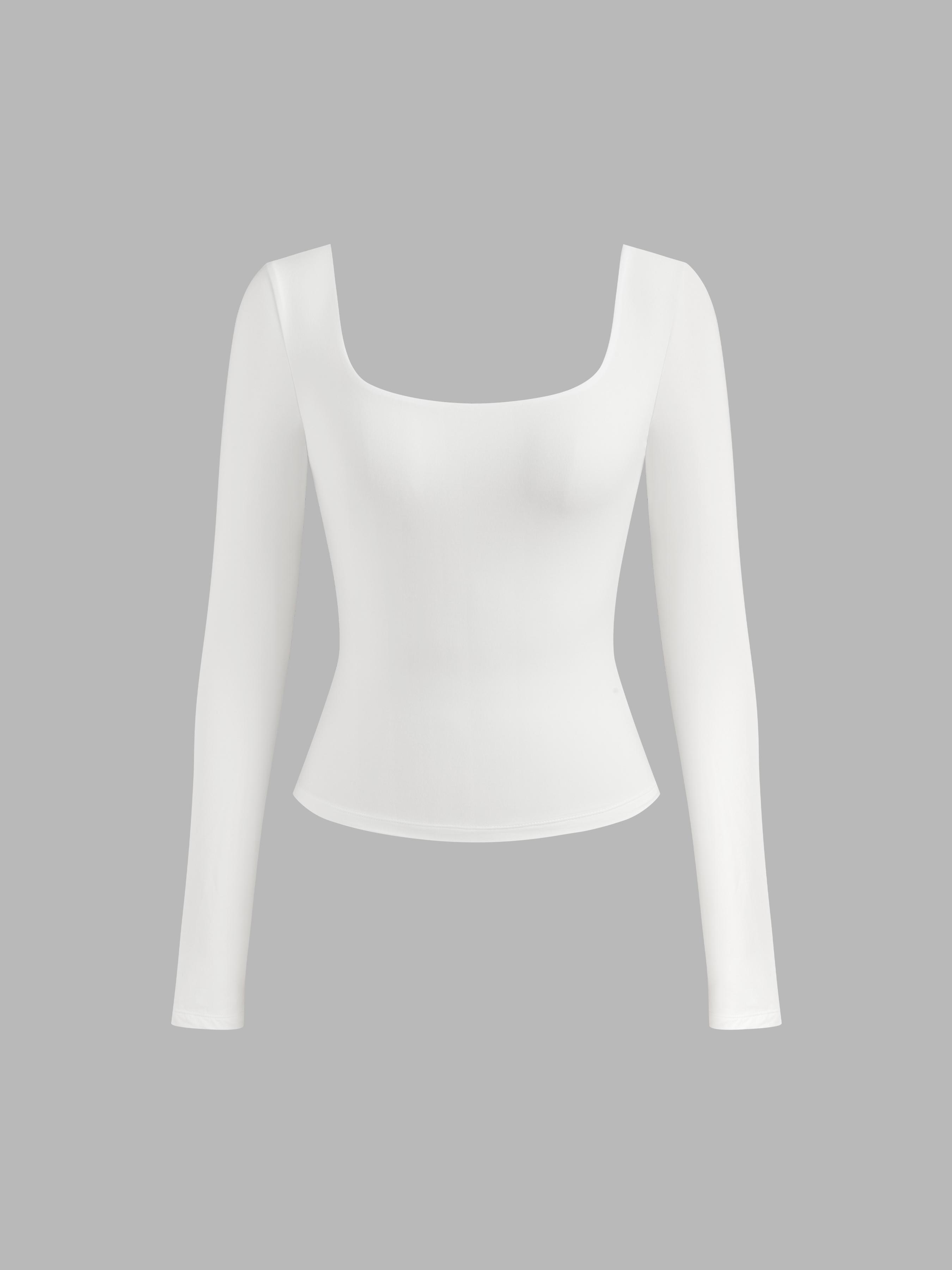 Second Skin Double Layered Square Neck Solid Long Sleeve Tee Product Image