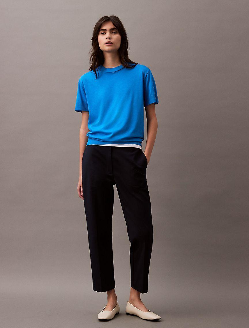 Fine Knit Mock Neck T-Shirt Product Image