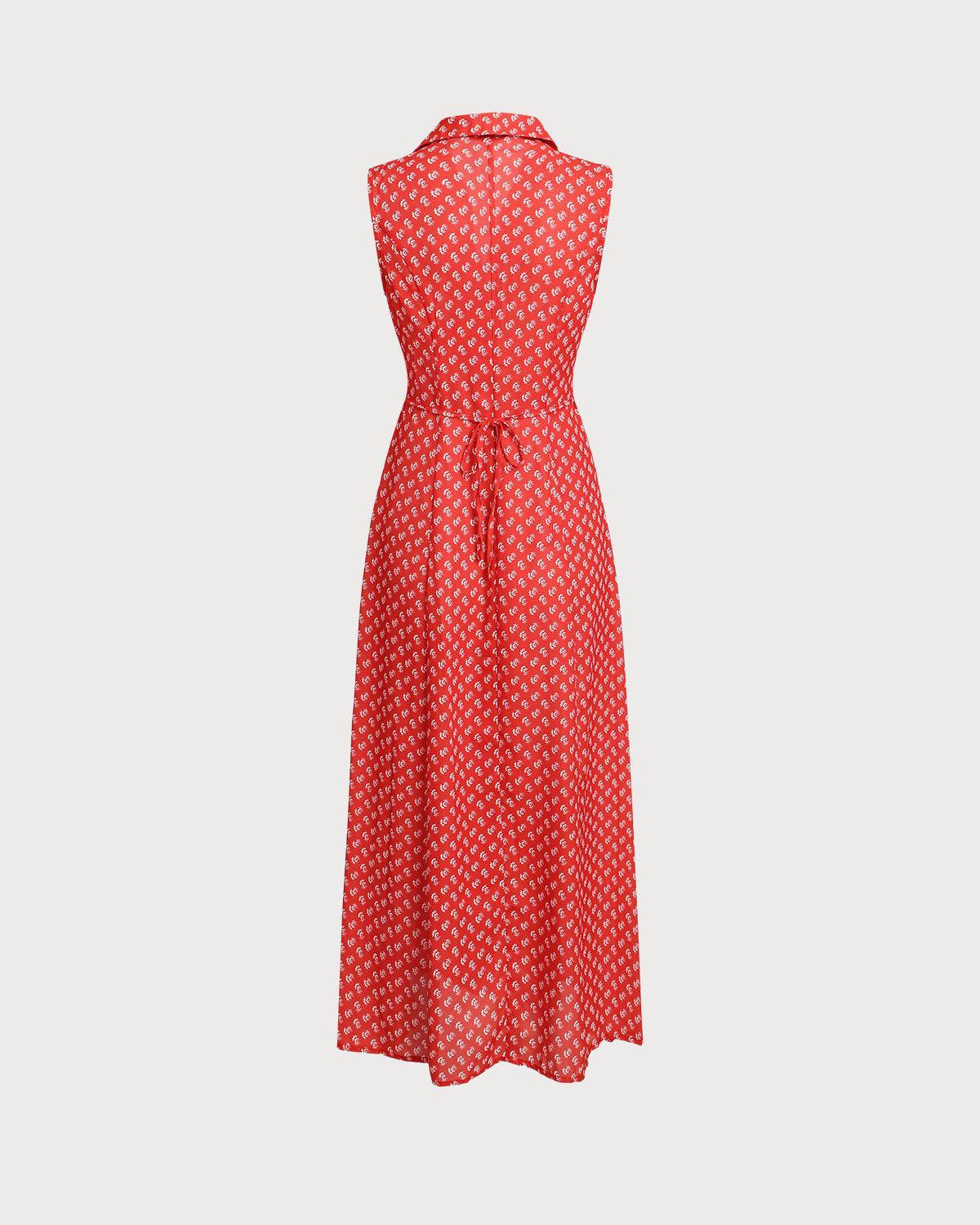 Red Floral Button Sleeveless Maxi Dress Product Image