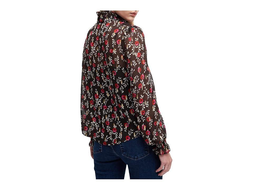 7 For All Mankind Long Sleeve Ruffle Neck Button-Up (Bougainvillea Floral) Women's Clothing Product Image