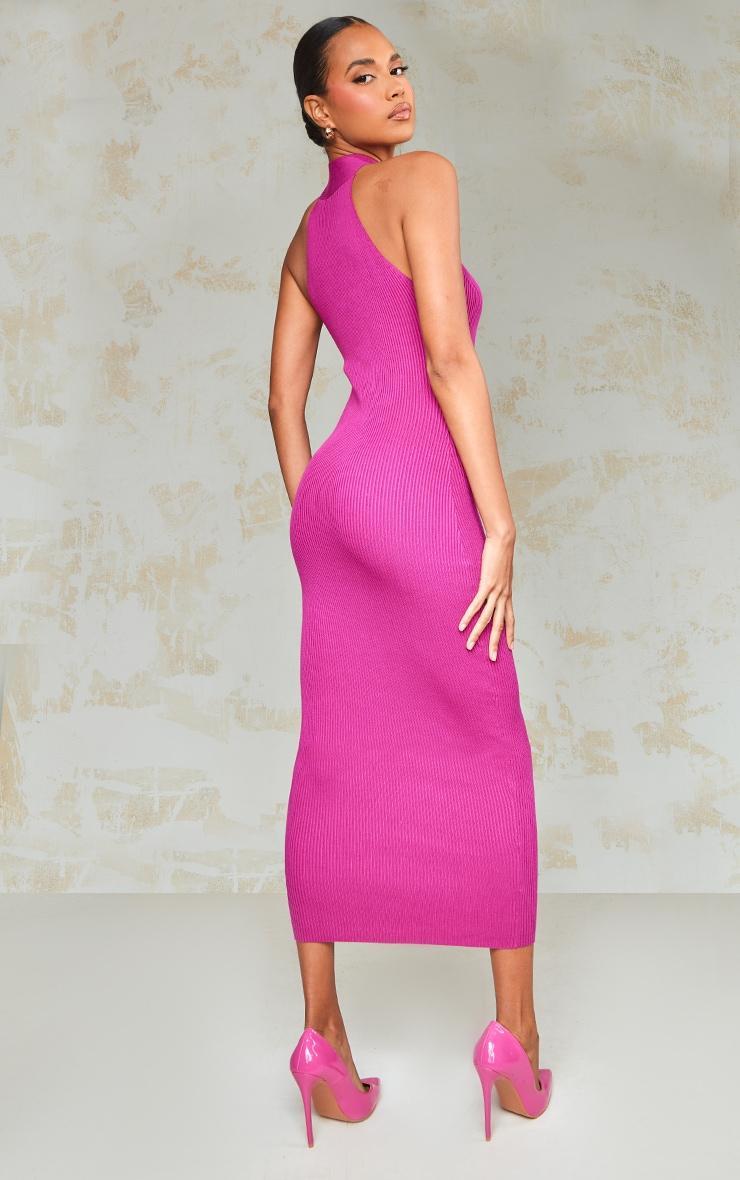 Lipstick Pink Plunge Twist Maxi Knitted Dress Product Image