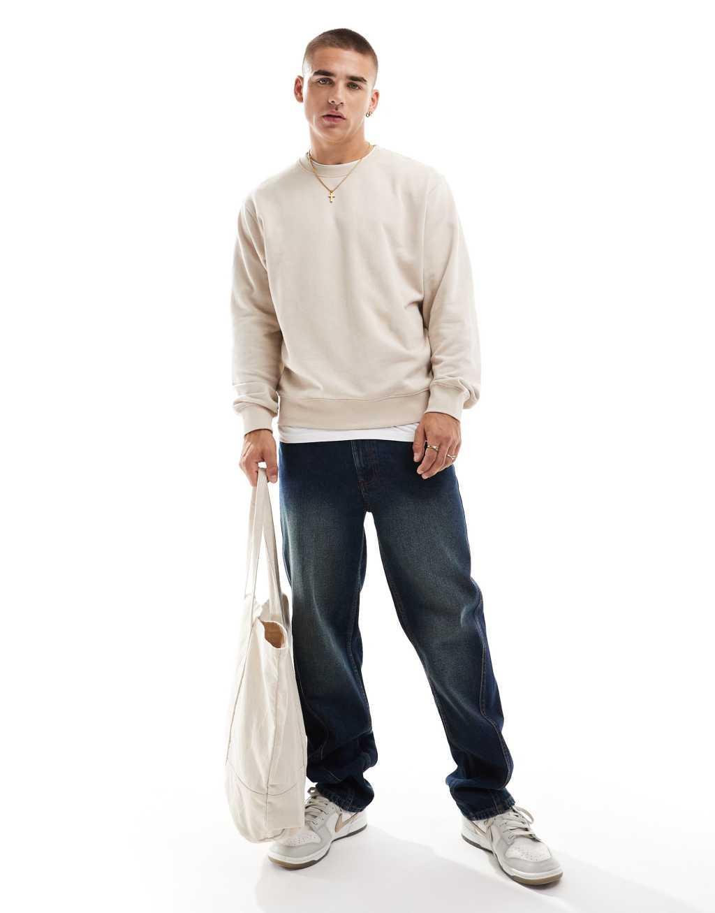 Jack & Jones oversized crew neck sweatshirt in beige Product Image