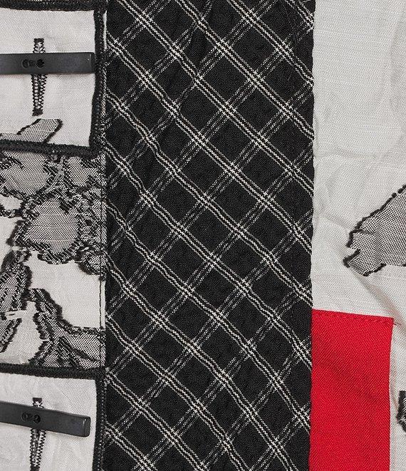 Ali Miles Jacquard Multi Patch Print Stand Collar 3/4 Sleeve Button Front Tunic Product Image