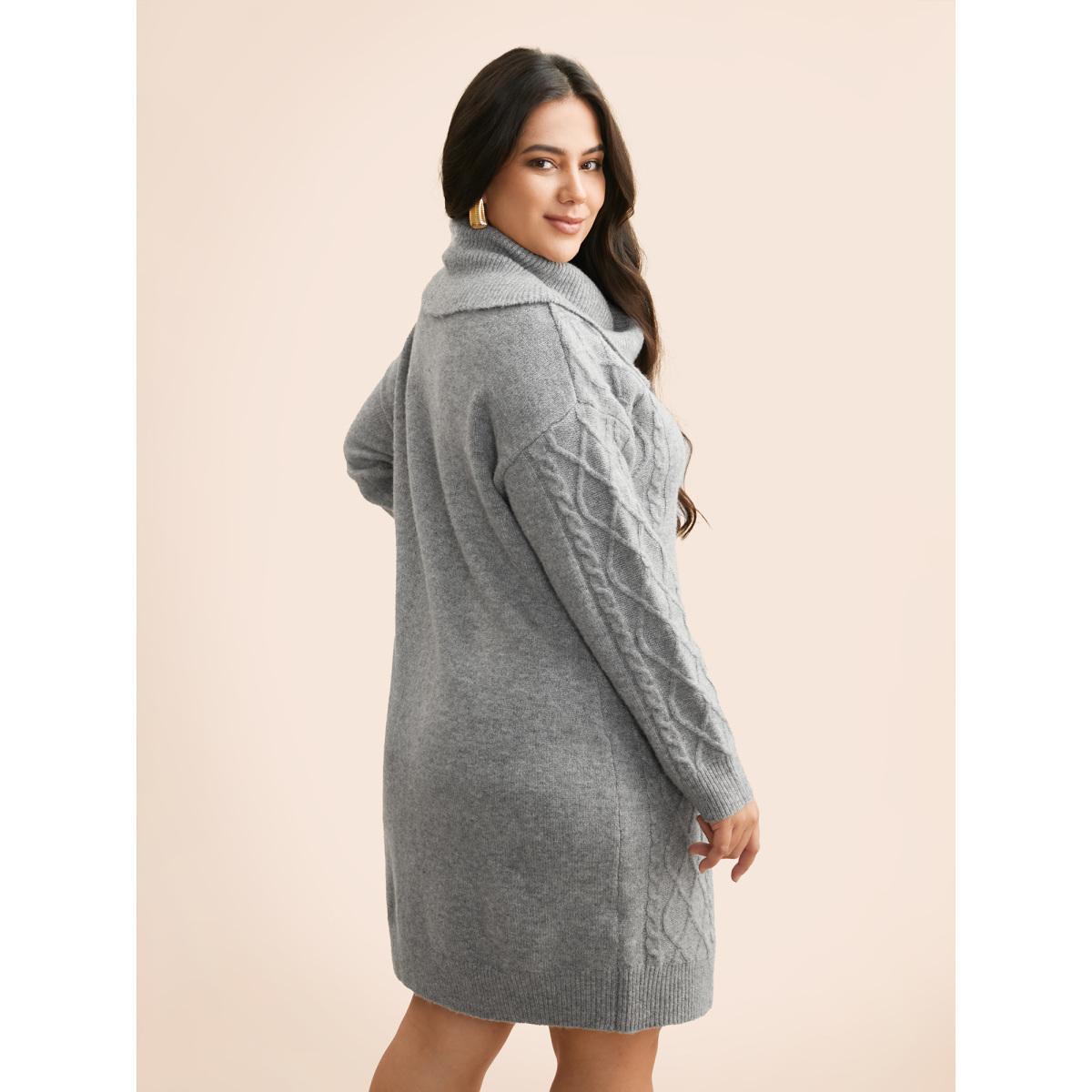 Plus Size Airy Cozy Cable Knit Wool Sweater Dress DimGray Women Casual Loose Long Sleeve Everyday Sweater Dresses BloomChic 18-20/2X Product Image