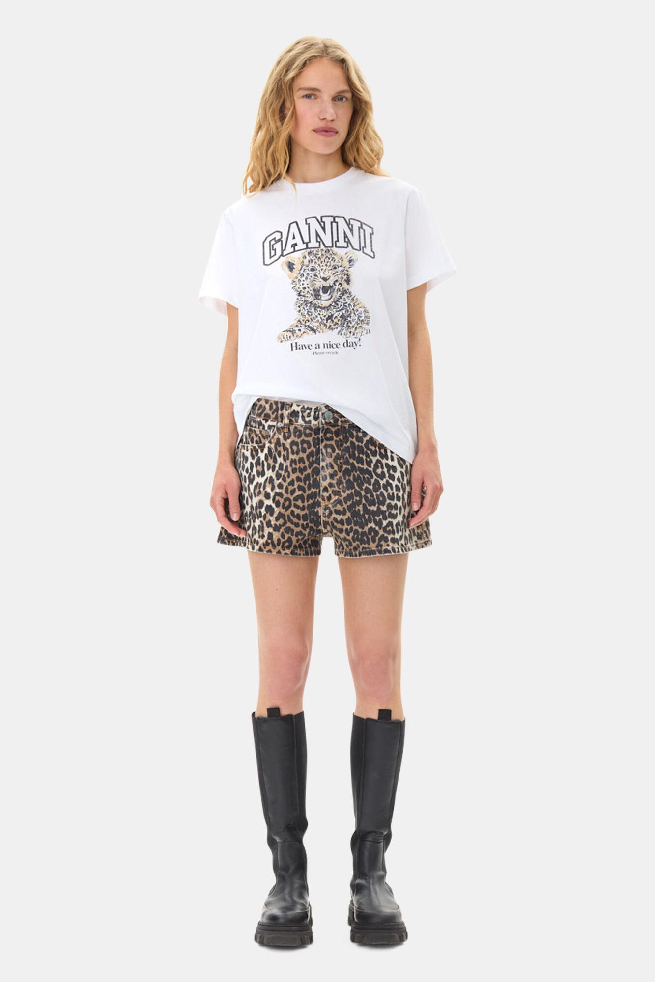 Leopard Denim Shorts Product Image