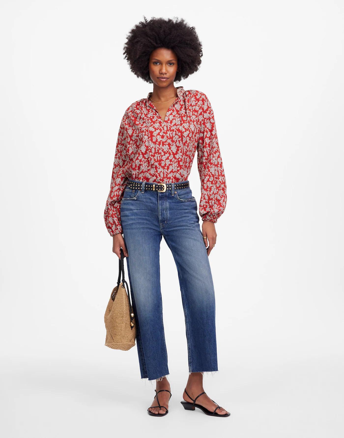 Shirred Popover Top in Paisley Print Product Image