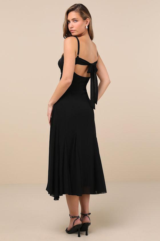 Enticing Invite Black Pleated Midi Dress Product Image