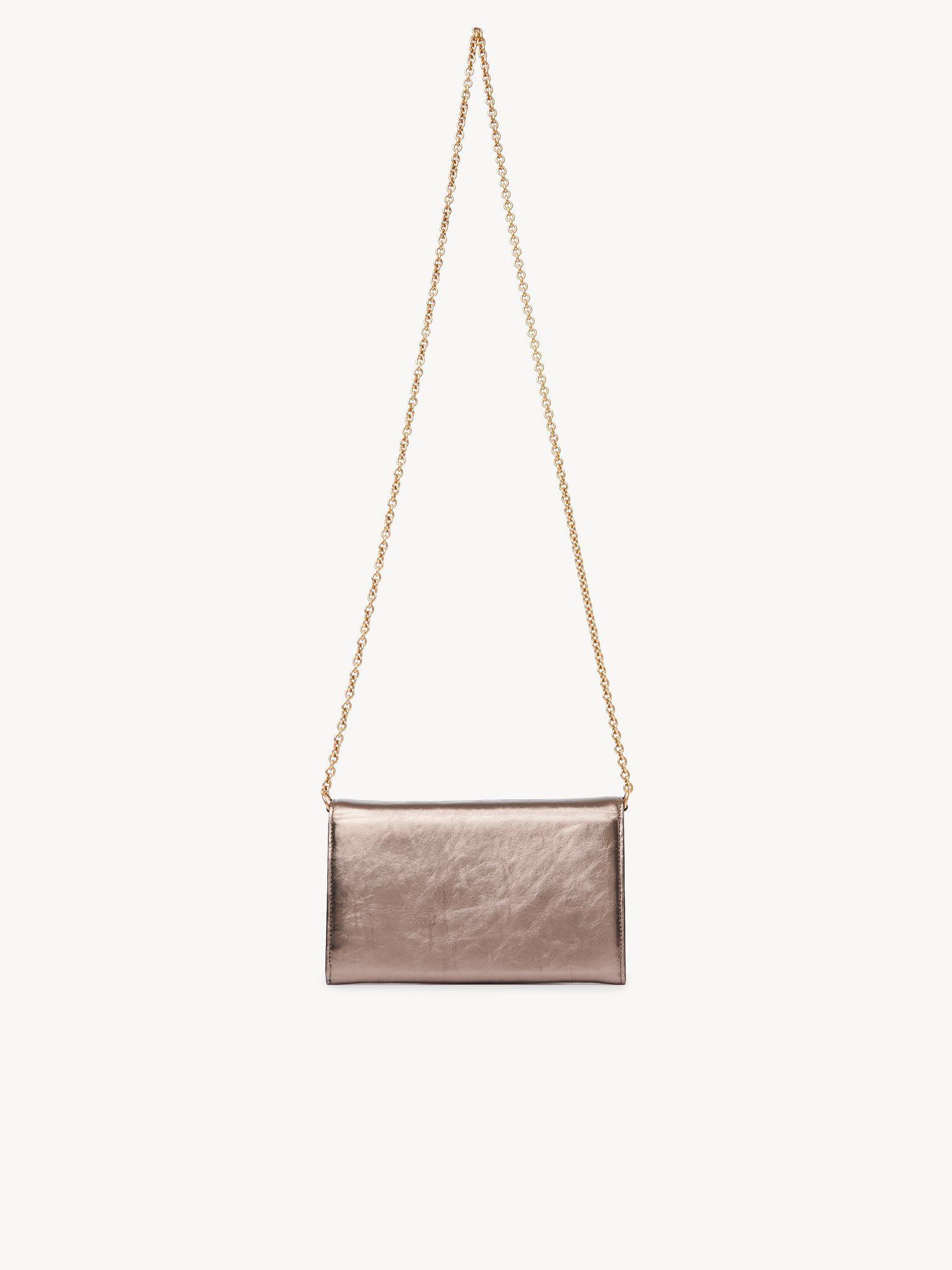 Chloé Iconic flap wallet on chain in metallized leather Product Image