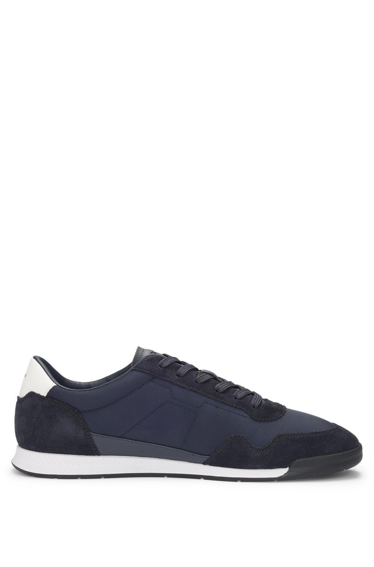 Mixed-material lace-up trainers with suede trims Product Image