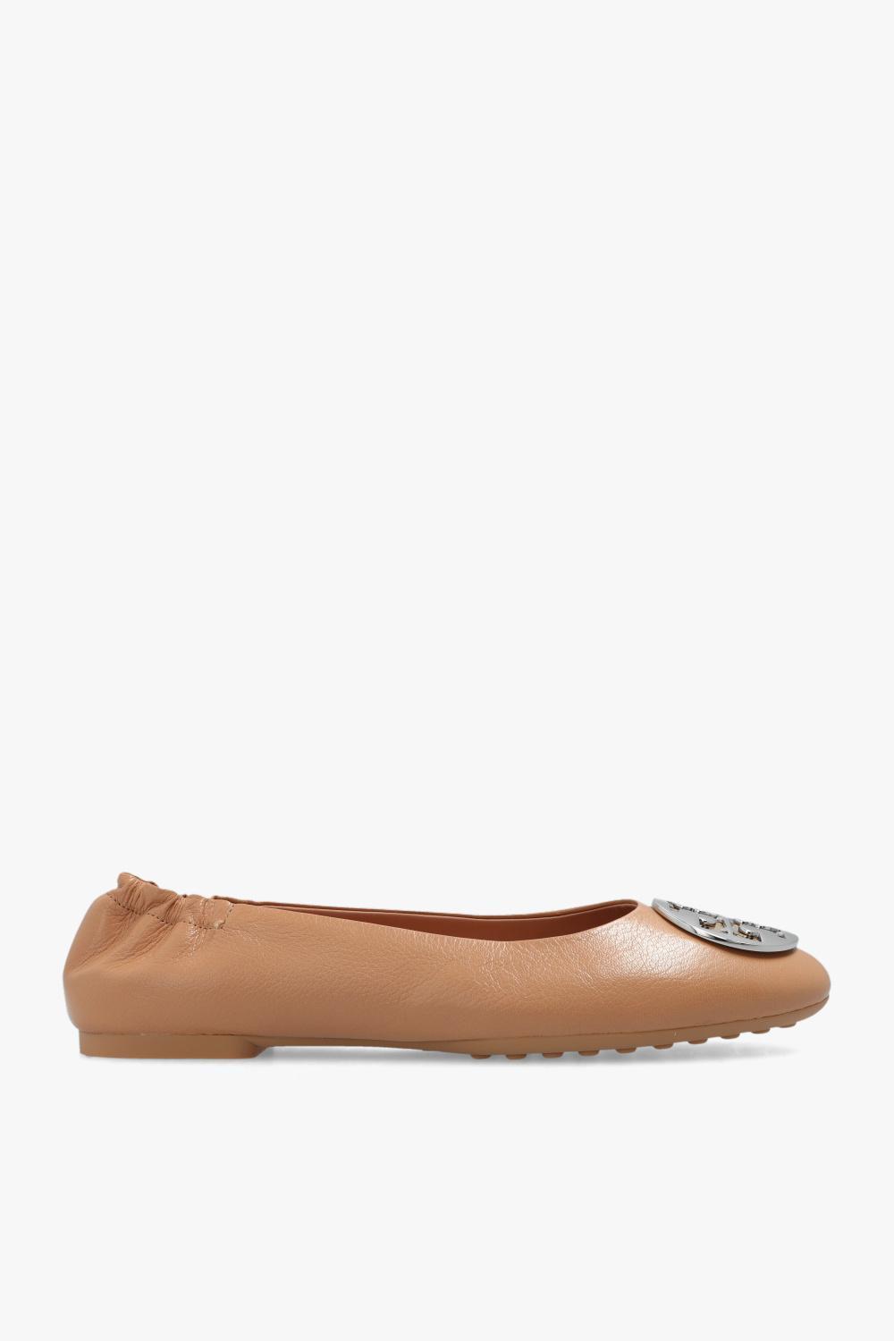 TORY BURCH Ballerinas Double T Aus Veloursleder In Beige Product Image