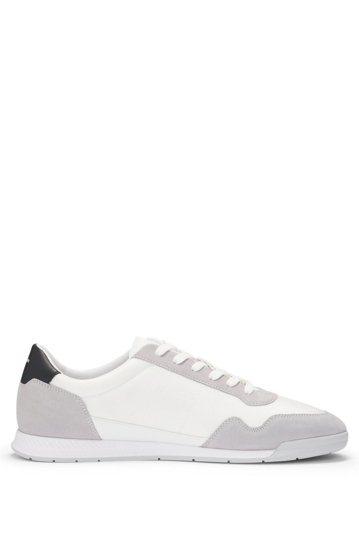 Mixed-material lace-up trainers with suede trims Product Image