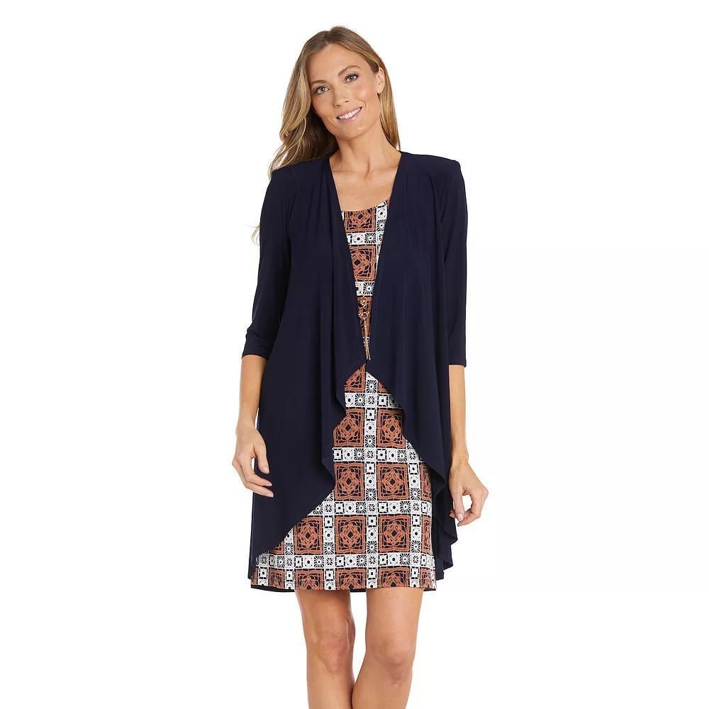 Women's R&M Richards 2-Piece Puff Print Jacket & Dress, Size: 10, Blue Clay Product Image