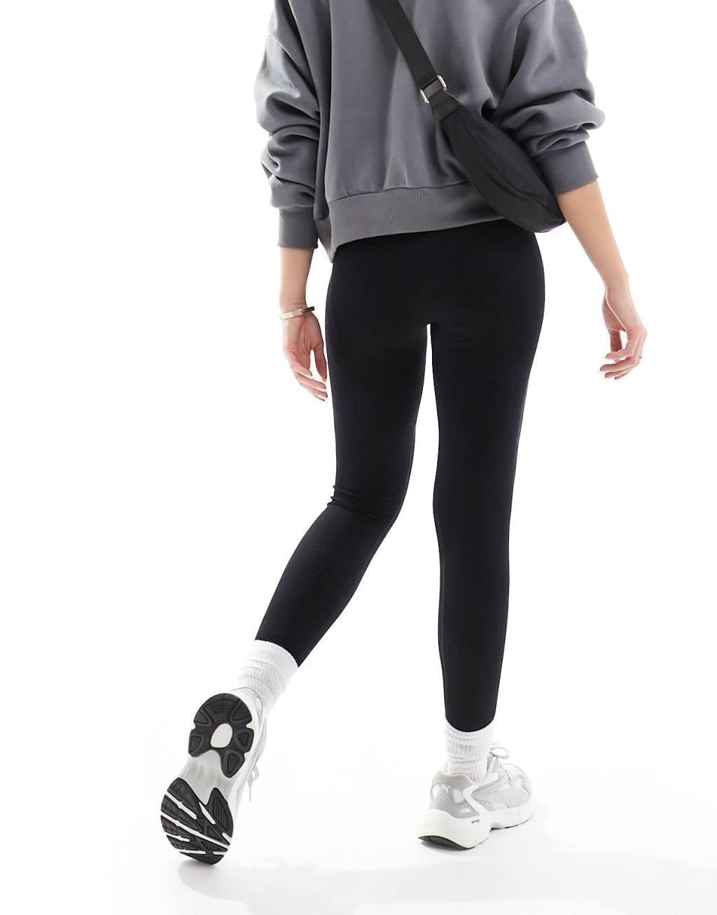 ASOS DESIGN seamless sculpting ribbed legging in black Product Image