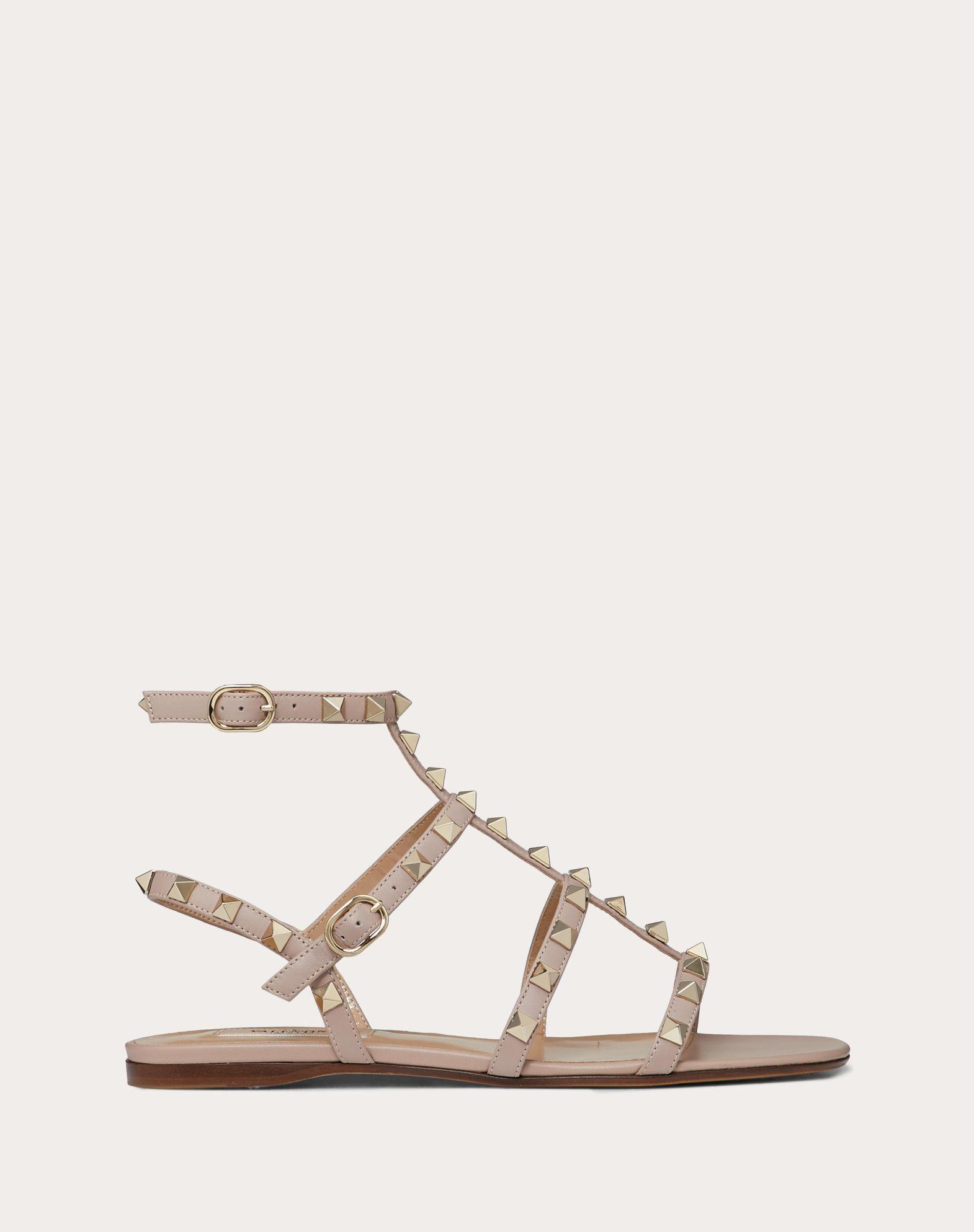 Rockstud Flat Calfskin Sandal With Straps Product Image