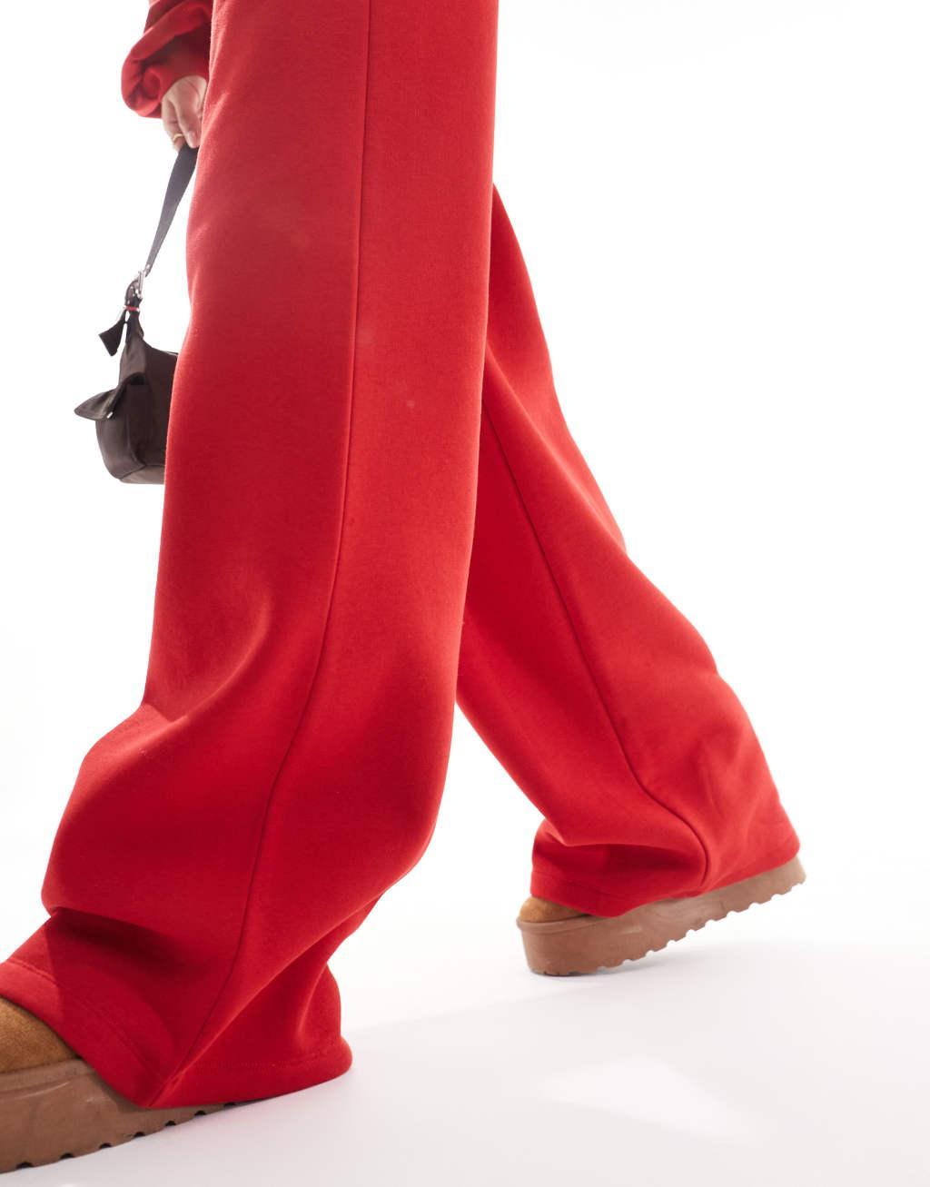 ASOS DESIGN wide leg sweatpants in red - part of a set Product Image