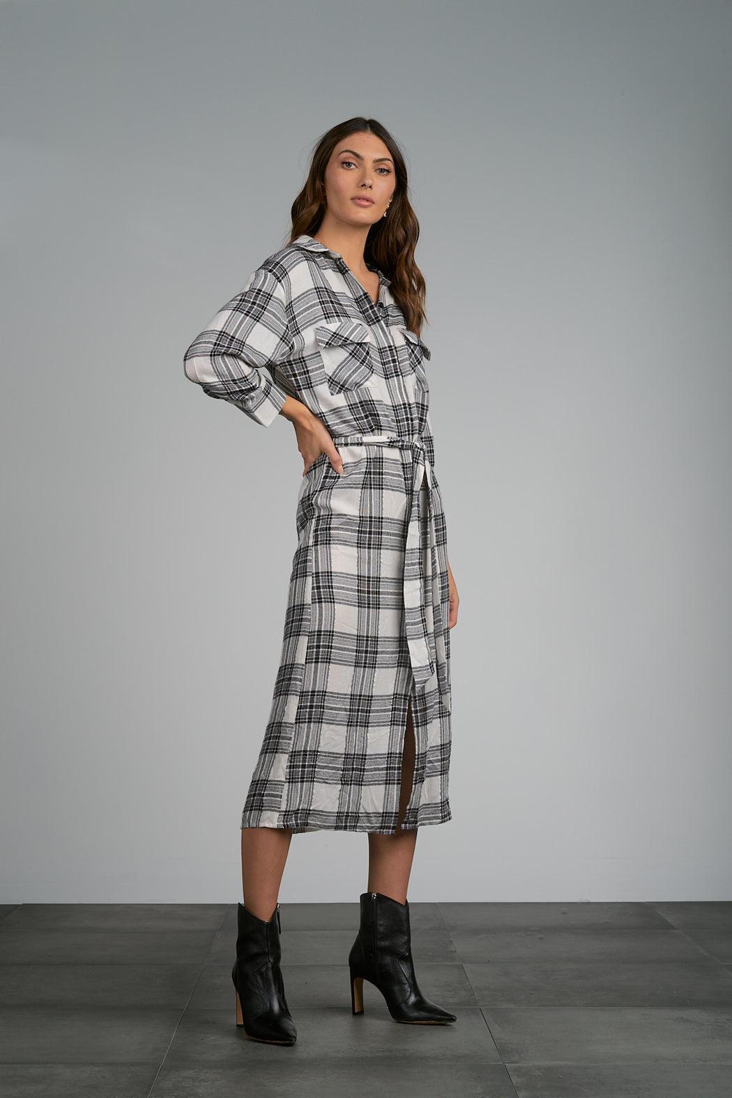 PLAID WRAP DRESS Product Image