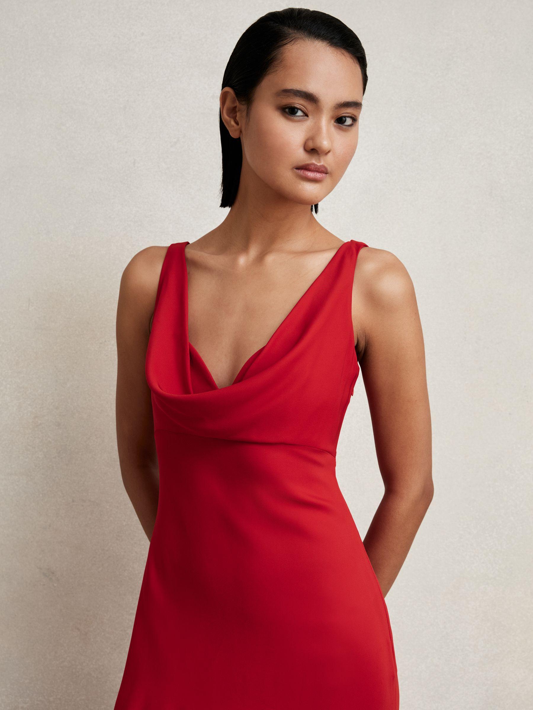 Cowl Neck Sleeveless Maxi Dress in Red Product Image