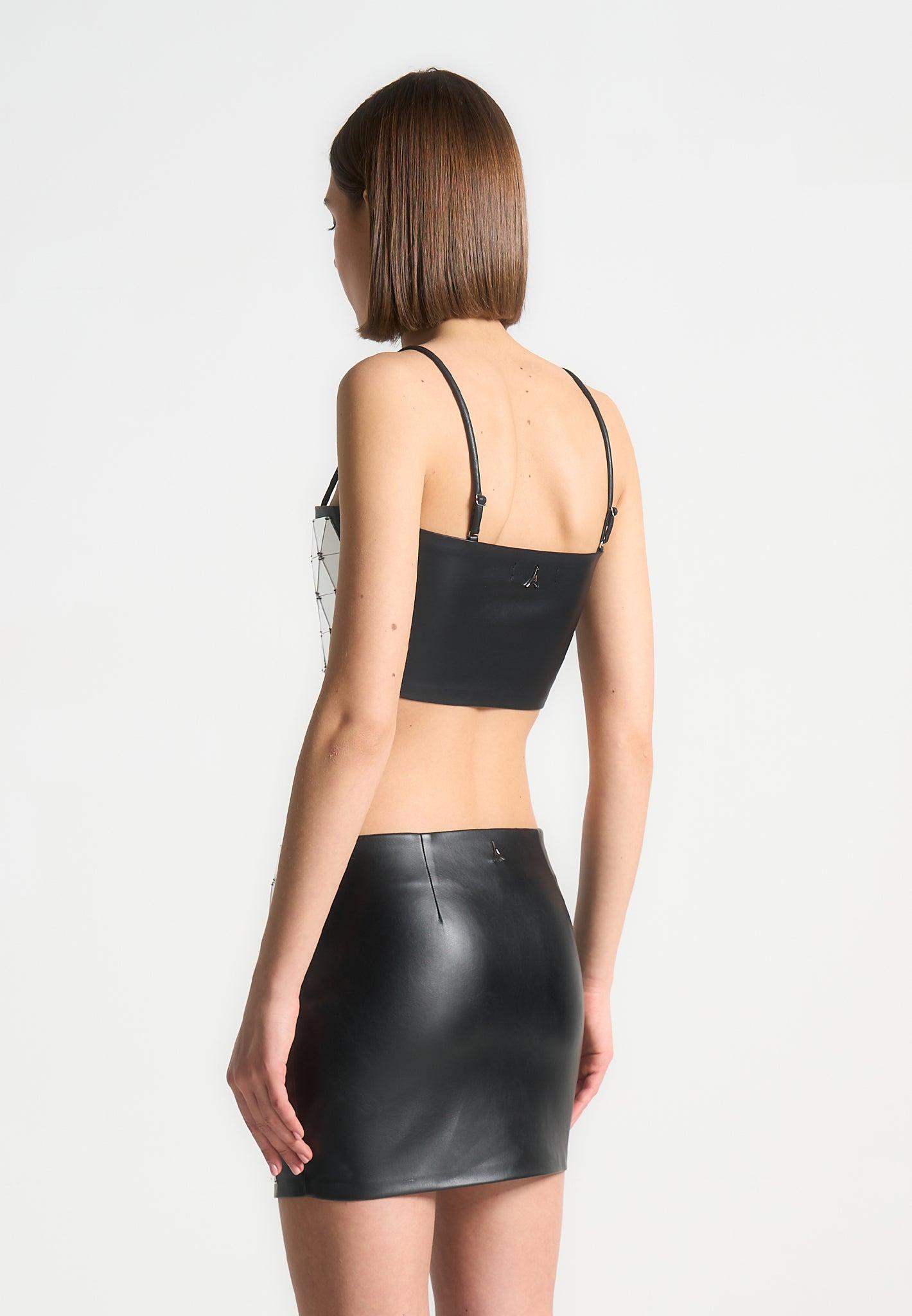 Leather Mirrored Bandeau Top - Silver/Black Female Product Image