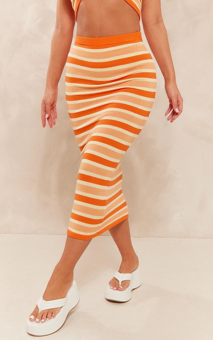 Orange Stripe Knit Midaxi Skirt Product Image