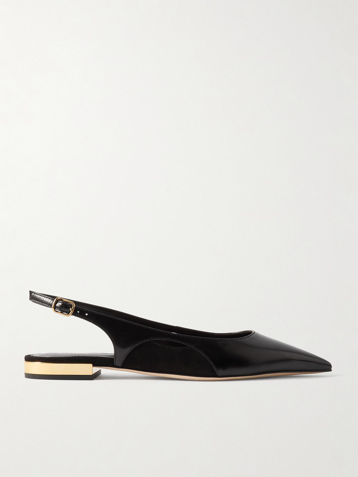 CHLOÉ Saada Suede-trimmed Leather Slingback Ballet Flats In Black Product Image