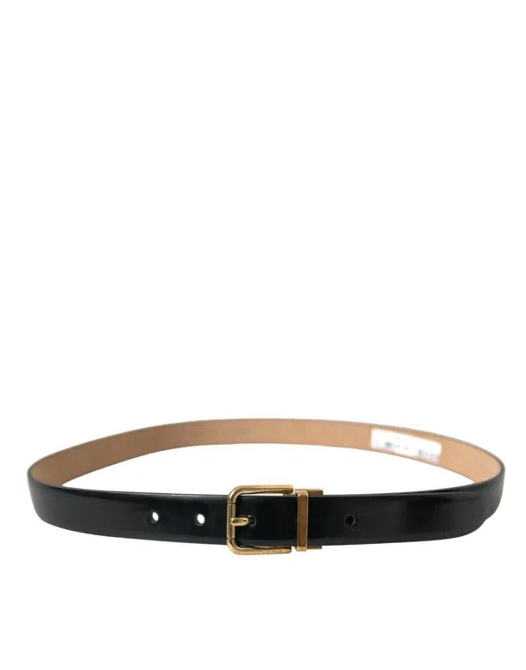 DOLCE & GABBANA Black Calf Leather Gold Metal Buckle Belt Product Image