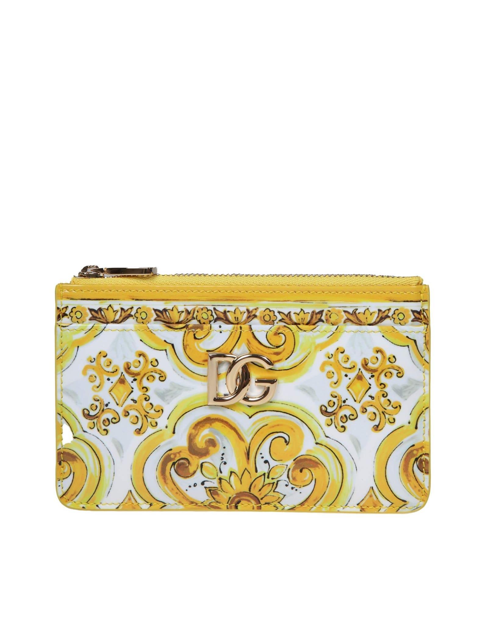 DOLCE & GABBANA Yellow Polished Leather Card Holder Product Image