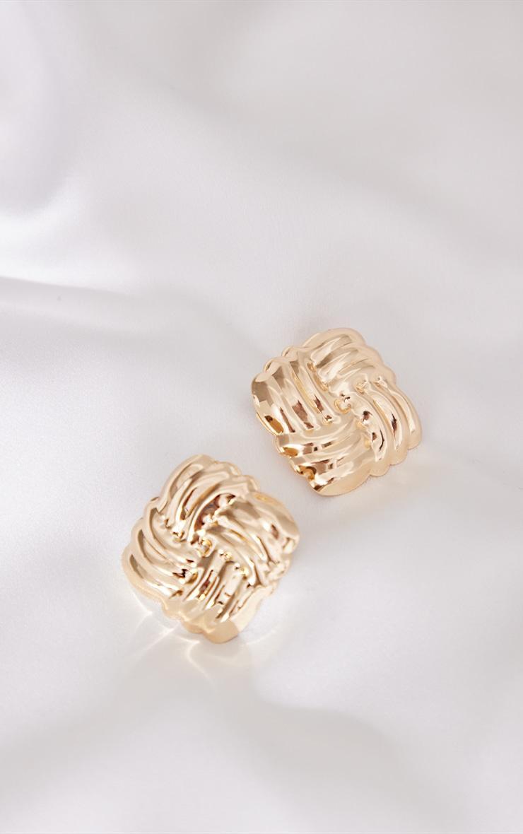 Gold Large Quilted Stud Earrings Product Image