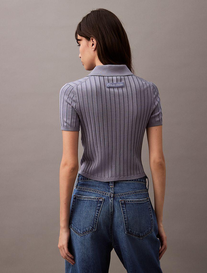 Ribbed Crop Polo Sweater Product Image