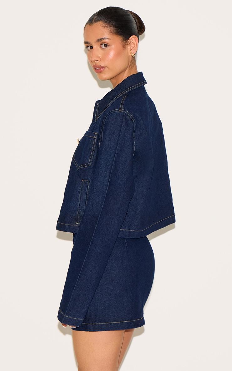 Tall Dark Indigo Button Trim Long Sleeve Denim Shirt Product Image