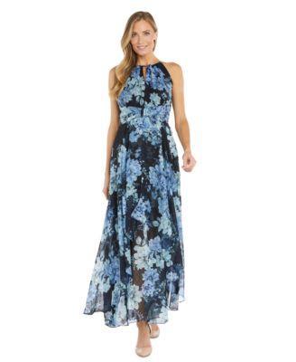 R & M Richards Womens Floral-Print Keyhole Maxi Dress Product Image