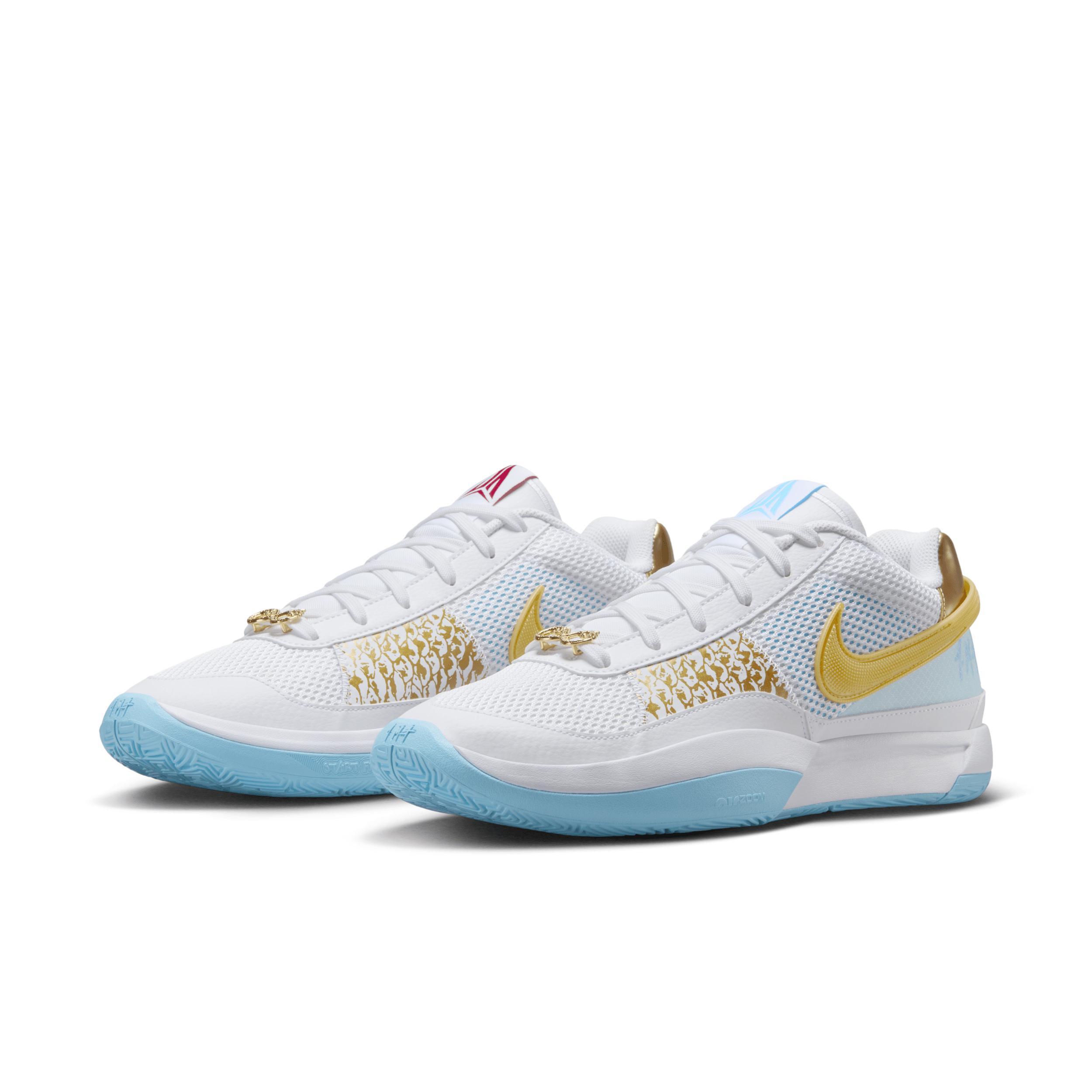 Nike Mens JA 1 CNY - Basketball Shoes White/Metallic Gold/Auarius Blue Product Image