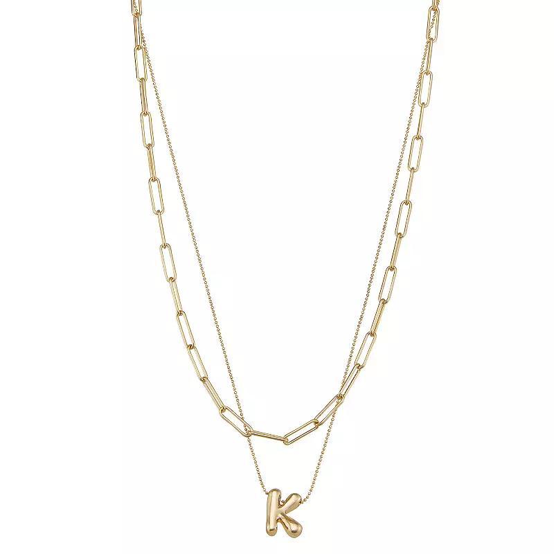 Nine West Puffy Initial Pendant Layered Necklace, Womens Product Image