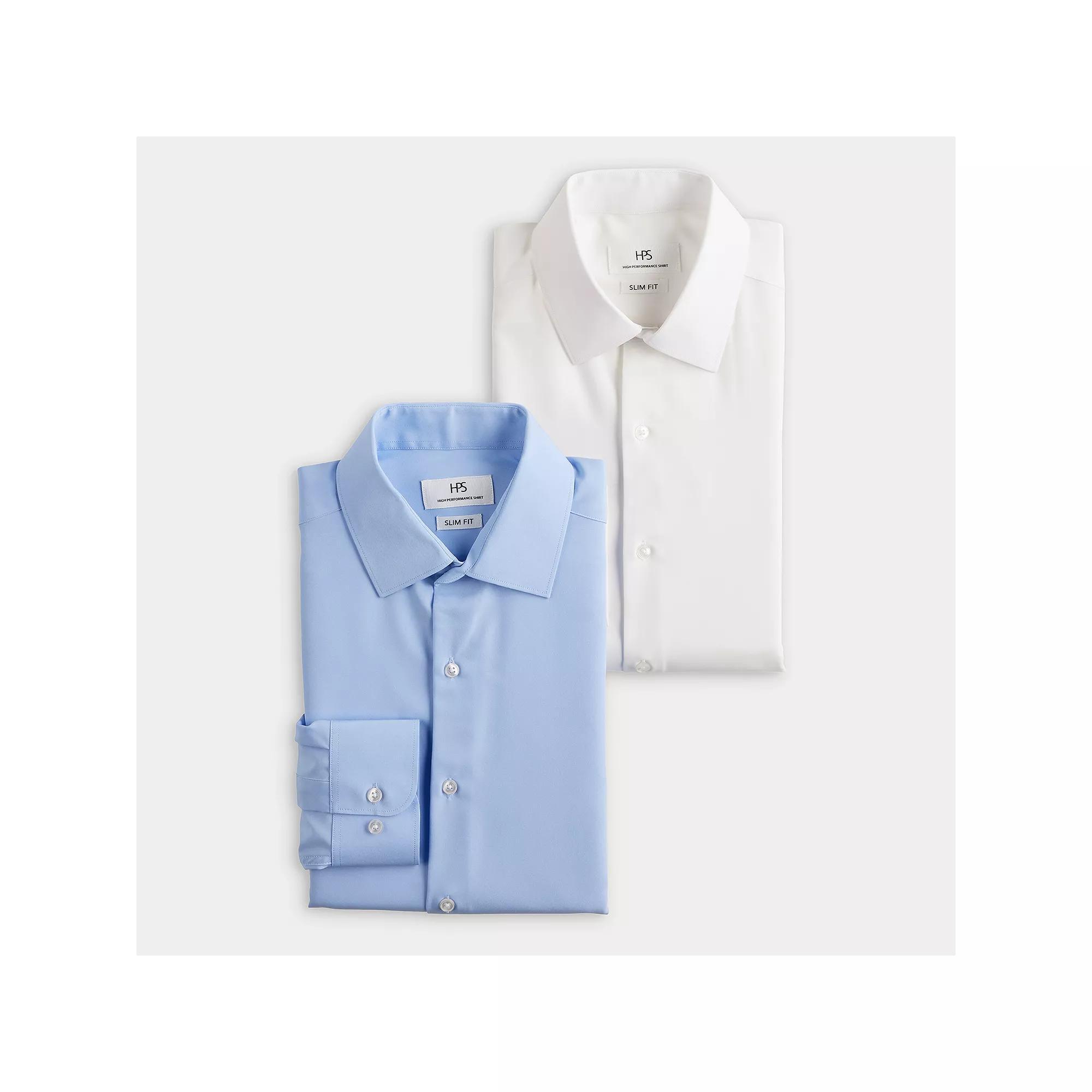 Men's 2-Pack Slim-Fit Performance Dress Shirts, Size: Large-32/33, White And Blue Product Image