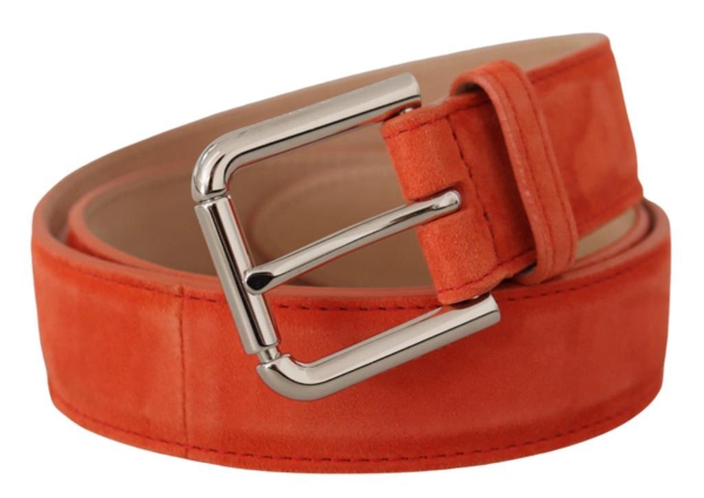 DOLCE & GABBANA Orange Leather Suede Silver Logo Metal Buckle Belt Product Image