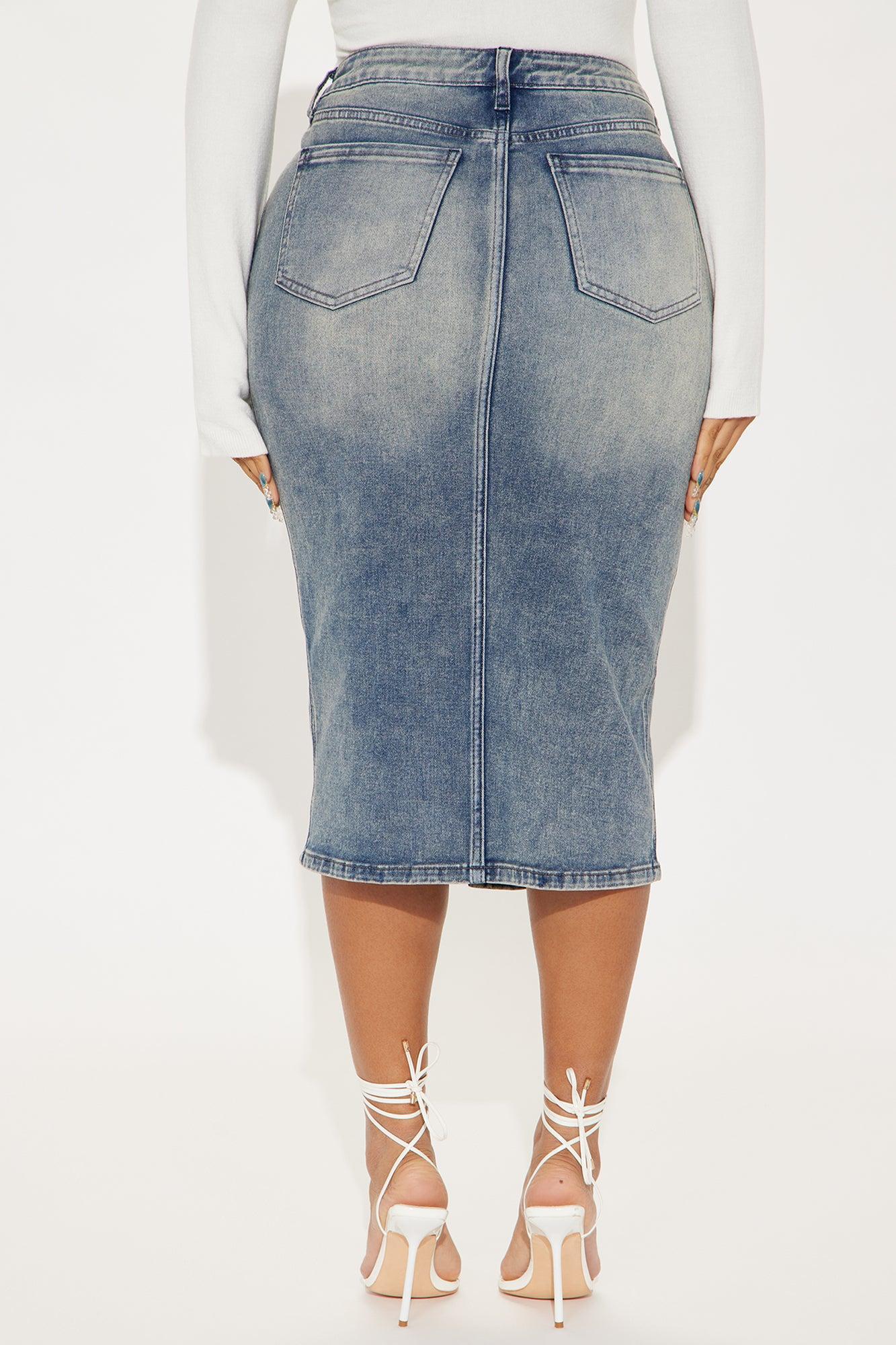 Blair Tinted Denim Midi Skirt - Vintage Wash Product Image