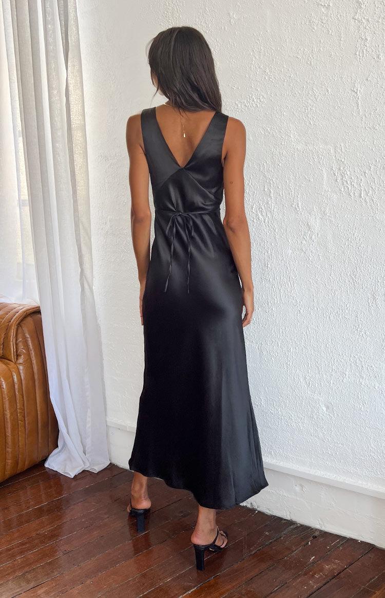 Verlaine Black Satin Maxi Dress Product Image