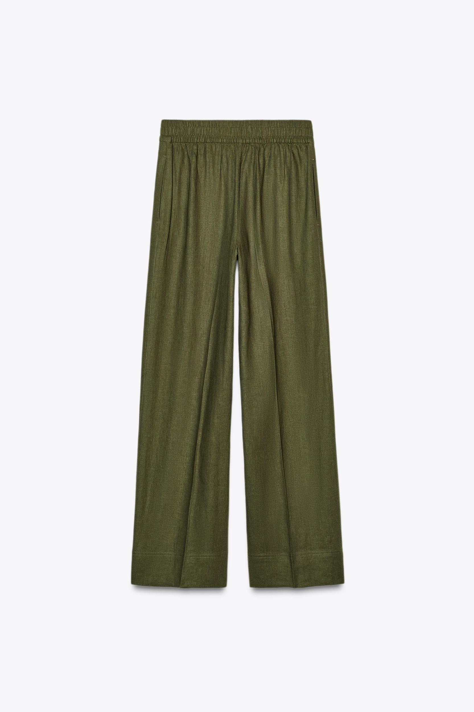 LINEN BLEND WIDE LEG PANTS Product Image