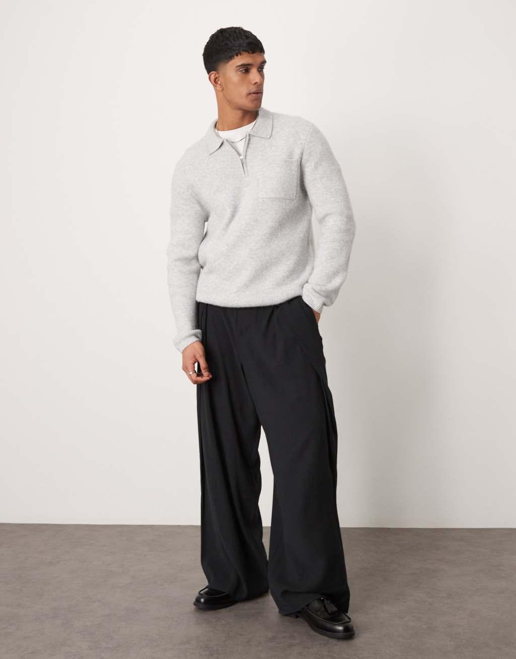 ASOS DESIGN oversized smart pants with wrap pleats in black Product Image