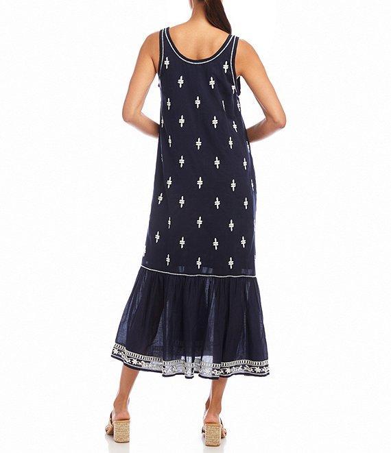 Karen Kane Embroidered Scoop Neck Sleeveless Midi Dress Product Image