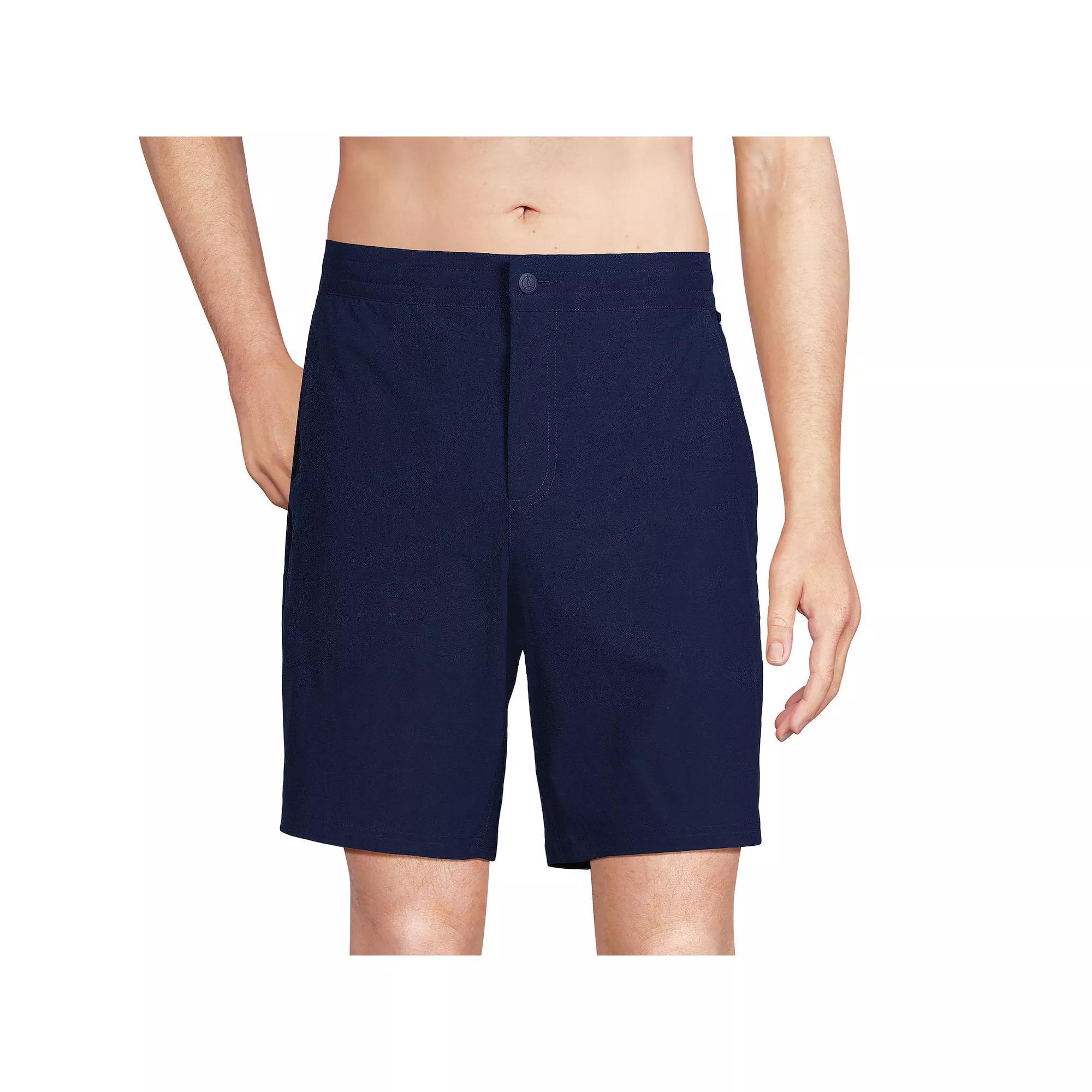 Men's Lands' End 9" Shoreline Swim Trunks, Size: Large, Light Gray Chambray Product Image