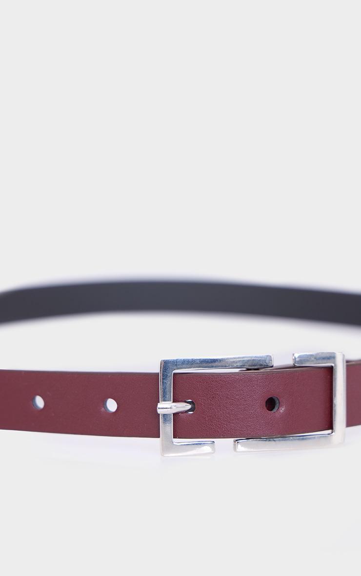 Burgundy Square Buckle Skinny Belt Product Image