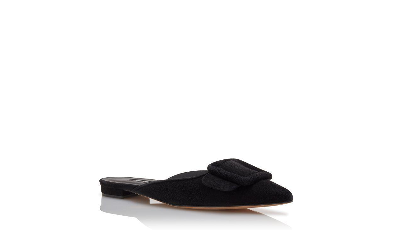 MAYSALEFLAT Black Suede Buckle Detail Flat Mules Product Image