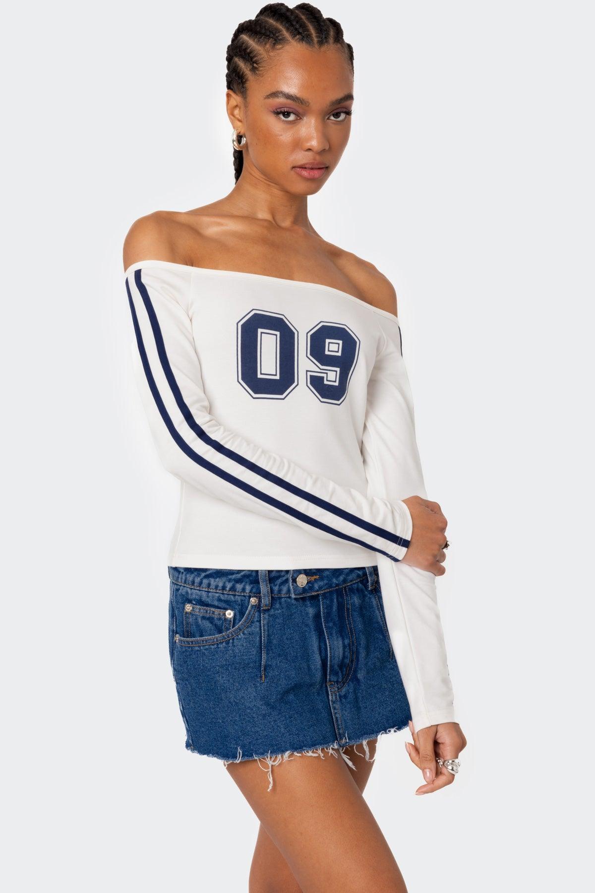 90'S Off Shoulder Long Sleeve T Shirt Product Image