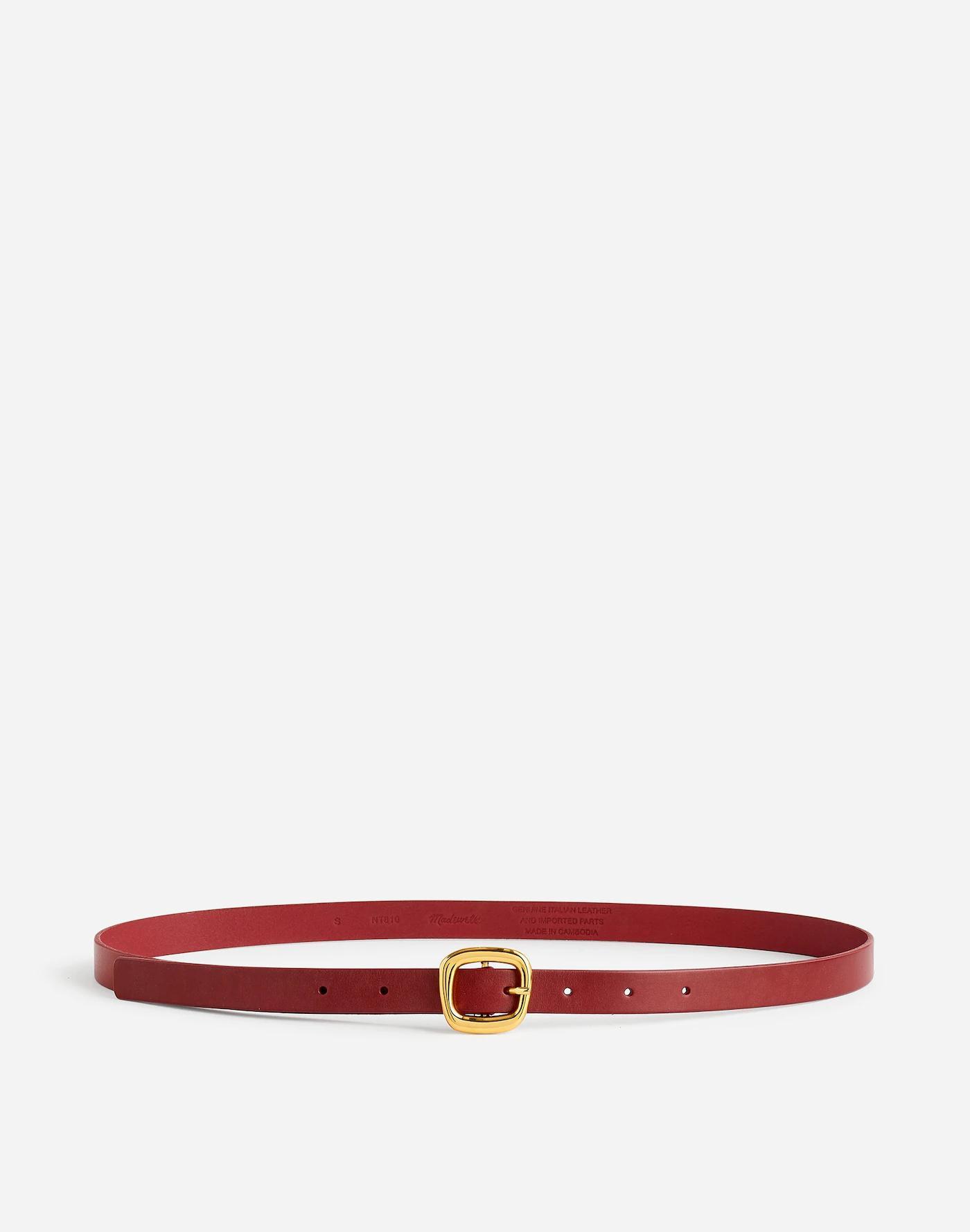 Sculptural Buckle Leather Skinny Belt Product Image