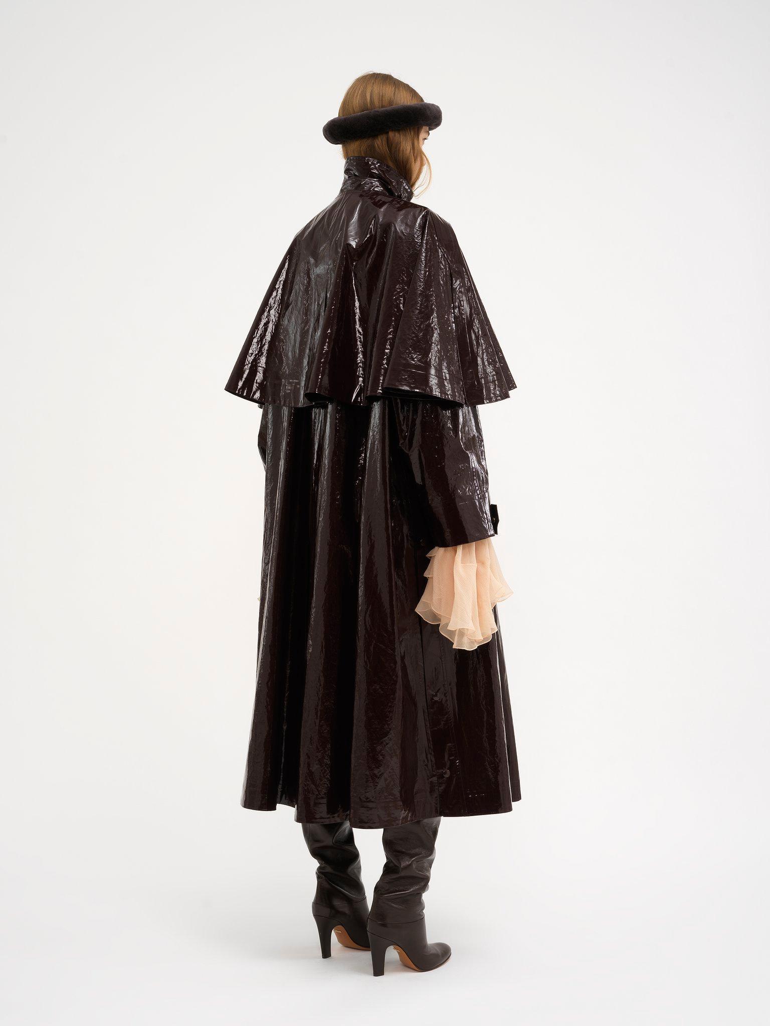 Oversized long parka in shiny cotton with cape Product Image