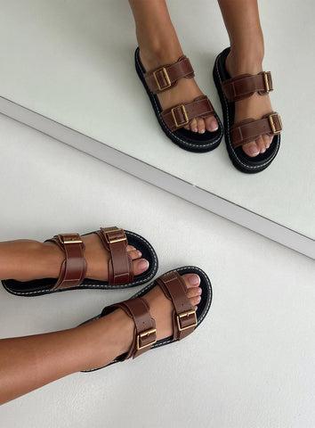 Ma Belle Sandals Contrast Stitch Chocolate Product Image