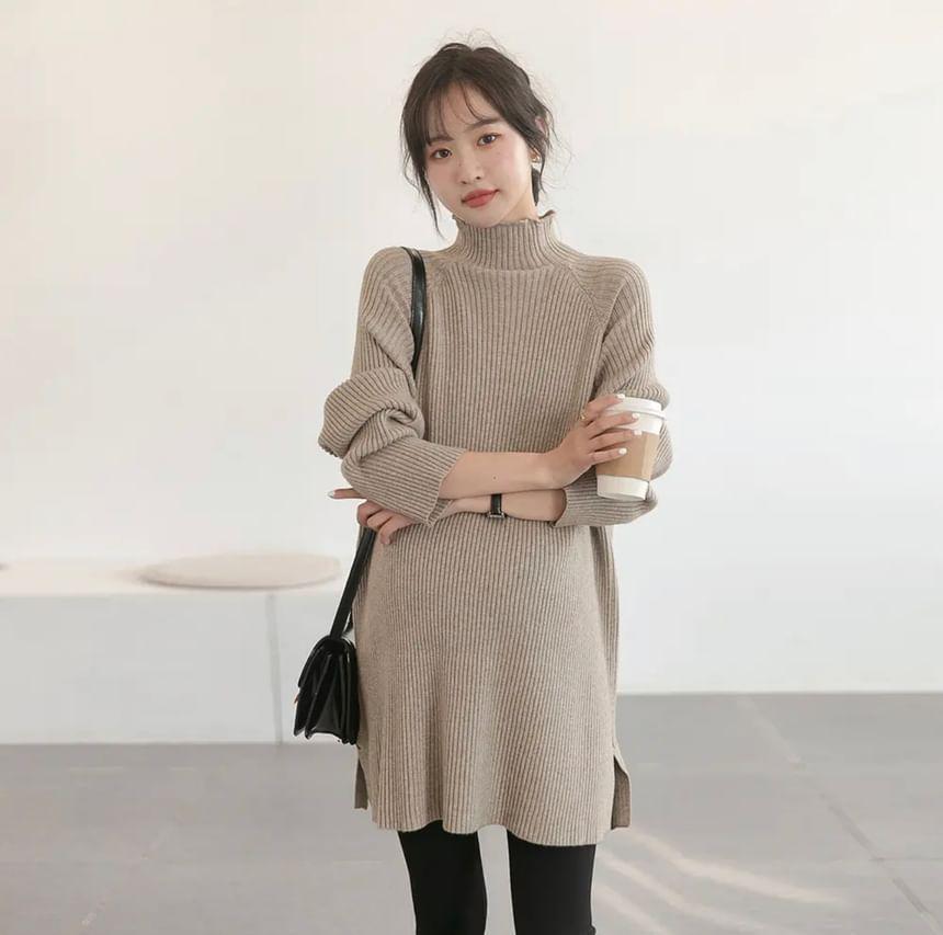 Maternity Turtleneck Long Sleeve Plain Oversized Sweater Product Image