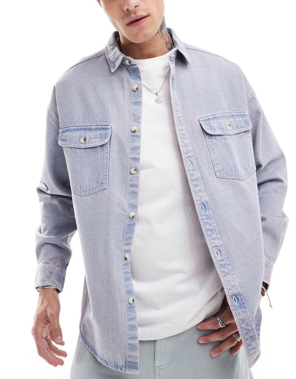 ASOS DESIGN 90s oversized denim shirt in lilac wash Product Image