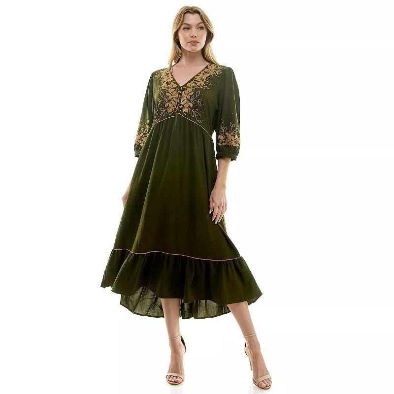 Women's Figueroa & Flower Elbow Sleeve Embroidered Peasant Dress,  Product Image